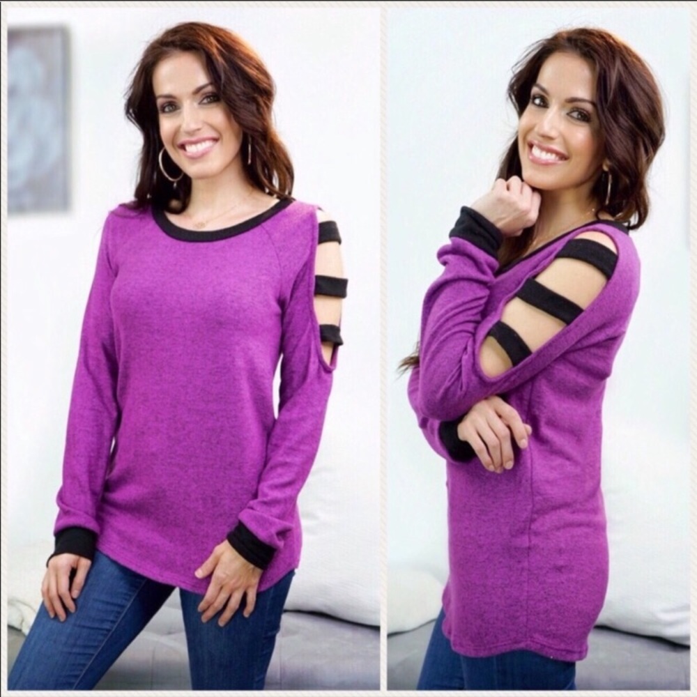 Ultra soft Hacci brushed orchid top.